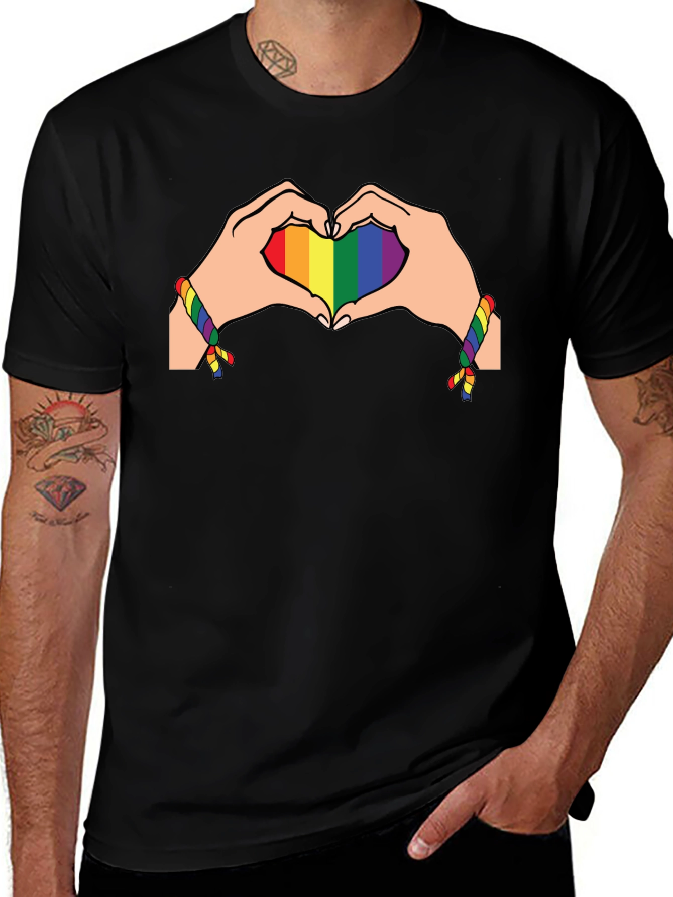 Rainbow Heart Hands Graphic Tee - Pride Month Shirt