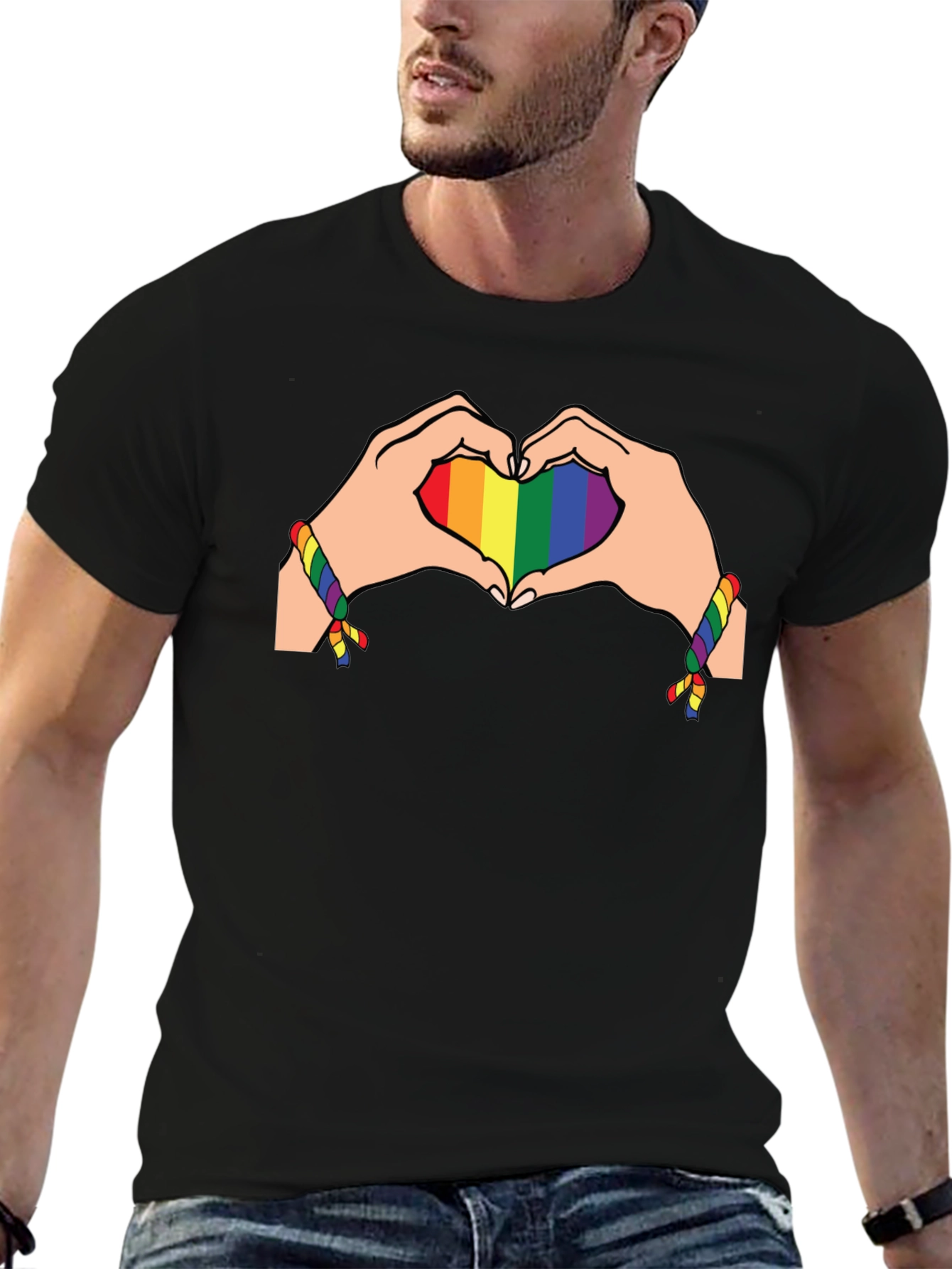 Rainbow Heart Hands Graphic Tee - Pride Month Shirt