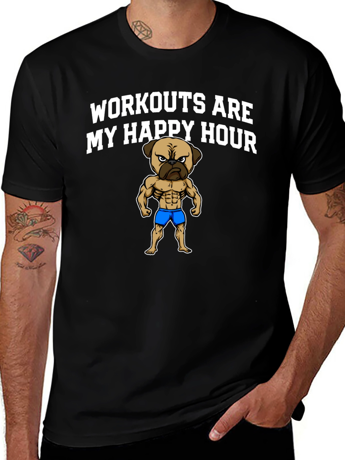 Workout Pug Mens Graphic Tee