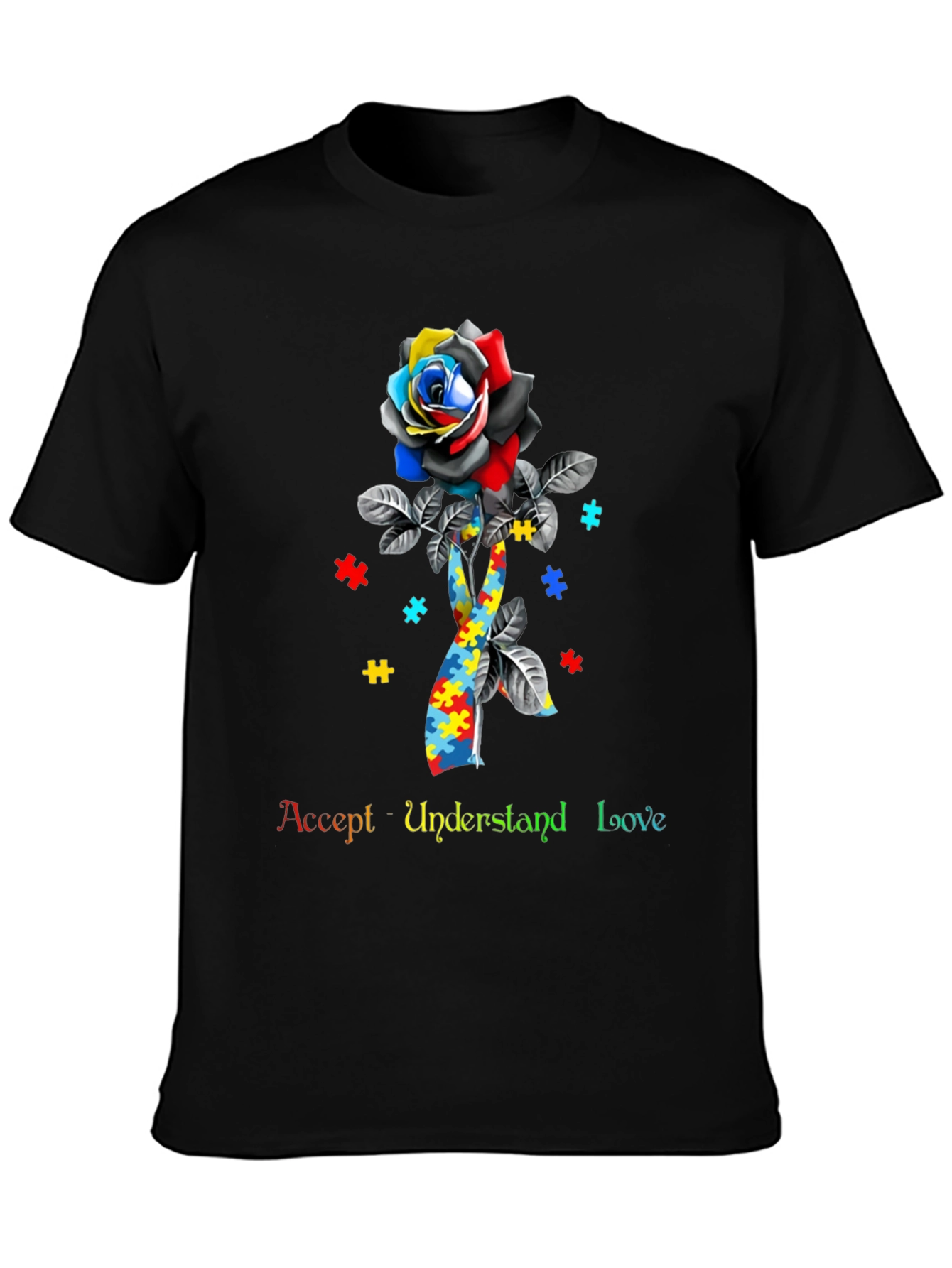 Autism Awareness Rose Puzzle Piece T-Shirt