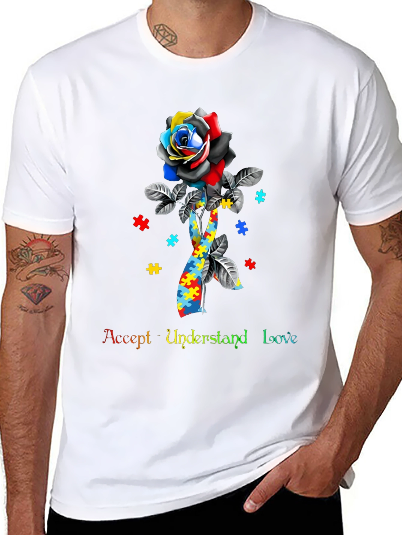 Autism Awareness Rose Puzzle Piece T-Shirt