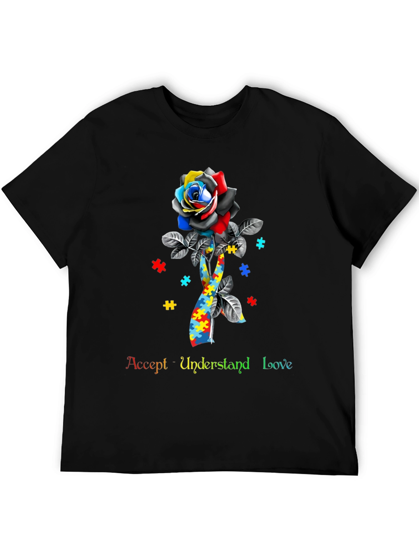 Autism Awareness Rose Puzzle Piece T-Shirt