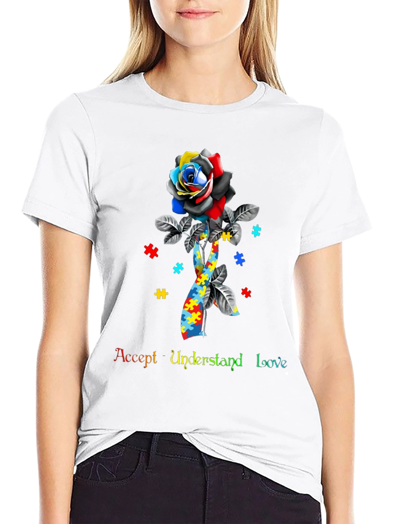 Autism Awareness Rose Puzzle Piece T-Shirt