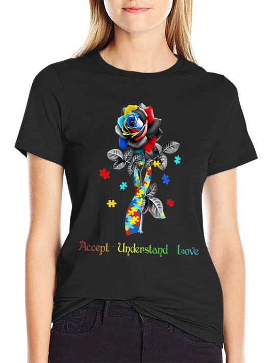 Autism Awareness Rose Puzzle Piece T-Shirt