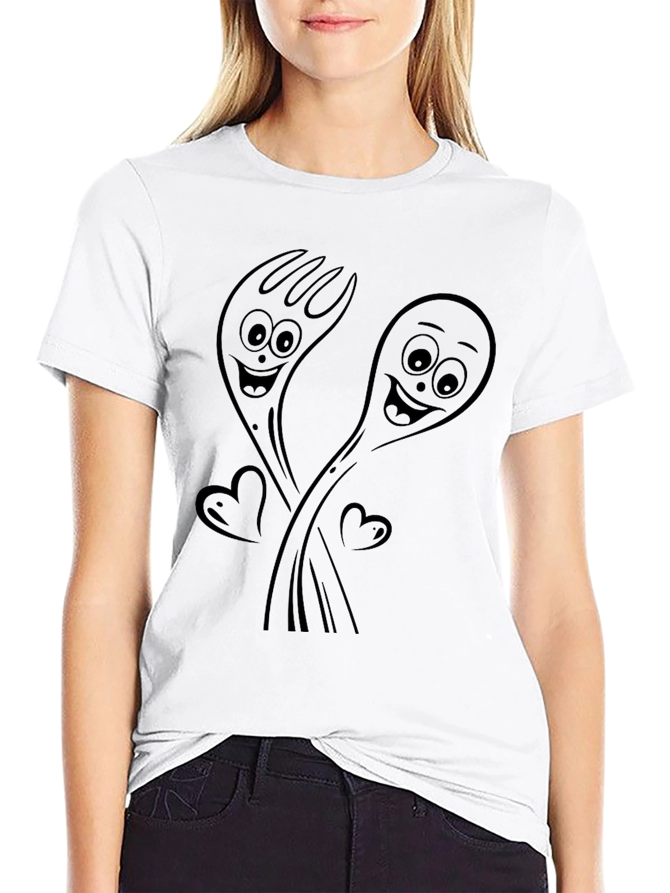 Forky Love T-Shirt - Black Cartoon Graphic Tee
