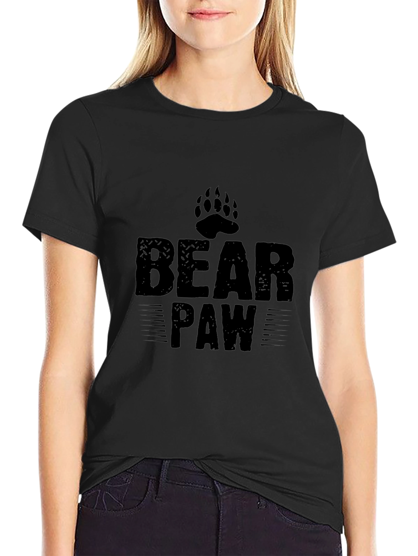 Mens Black Bear Paw Print Graphic T-Shirt
