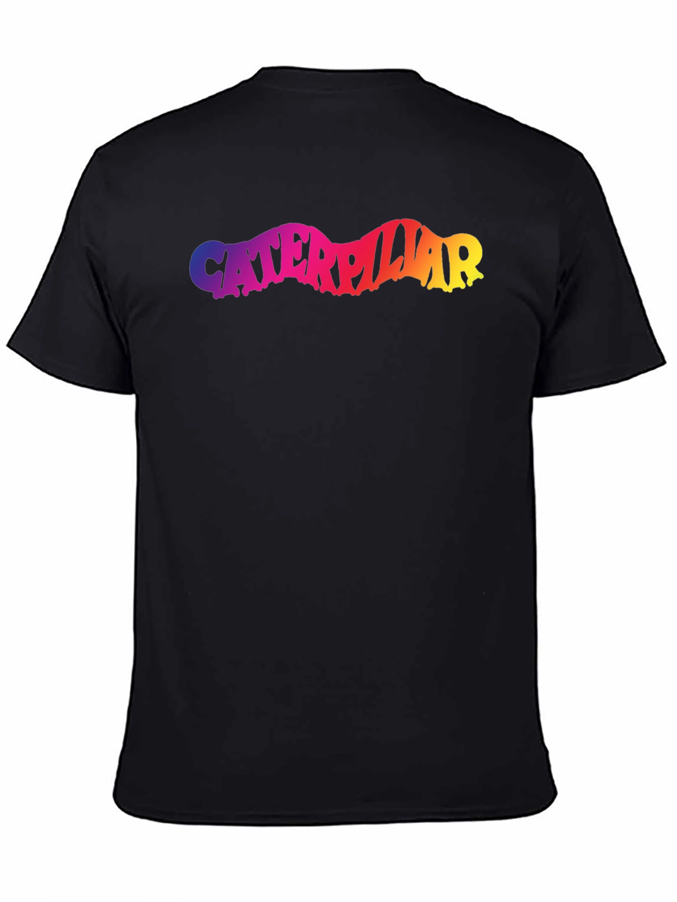 Caterpillar Rainbow Text Black T-Shirt