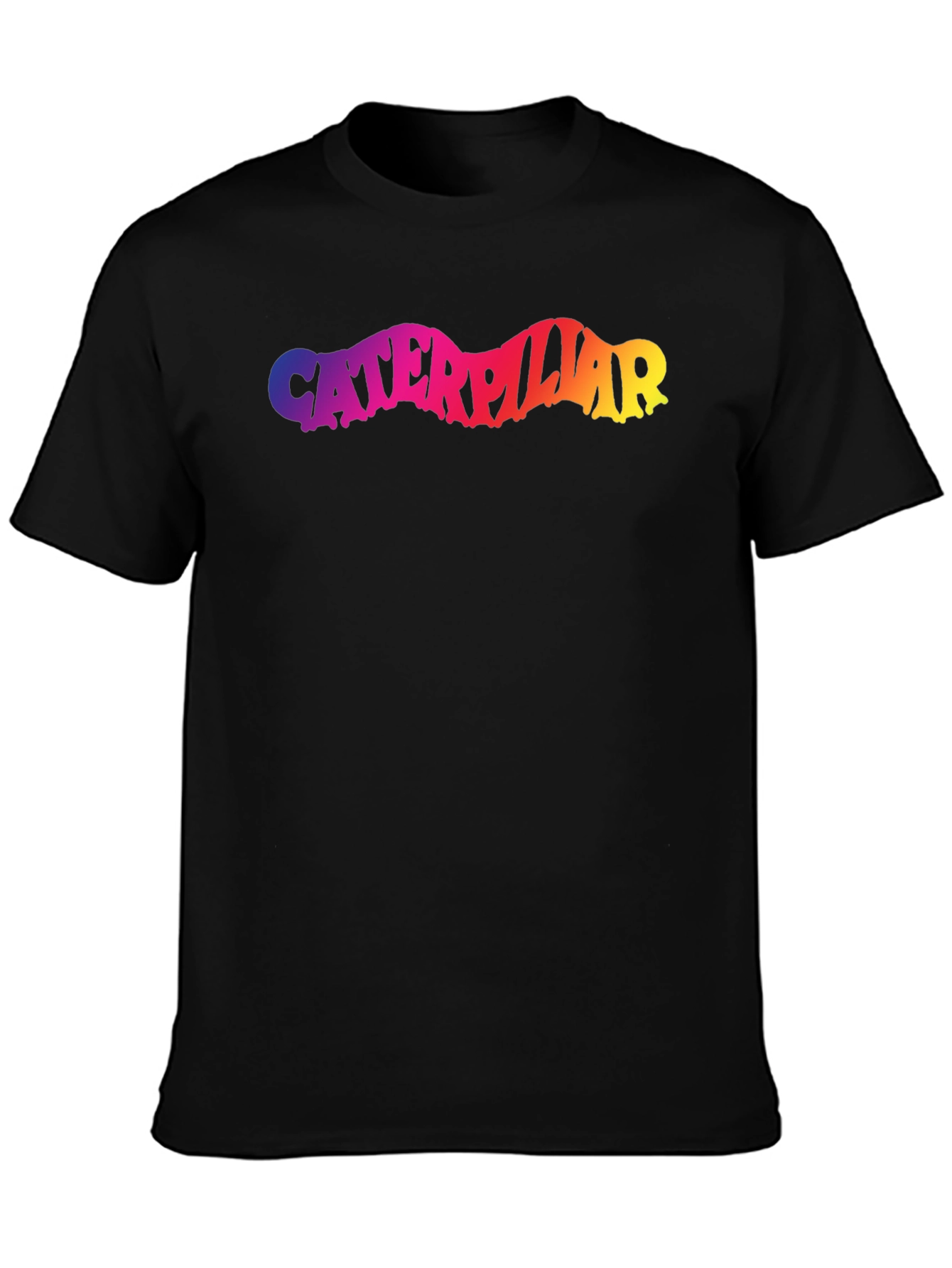 Caterpillar Rainbow Text Black T-Shirt
