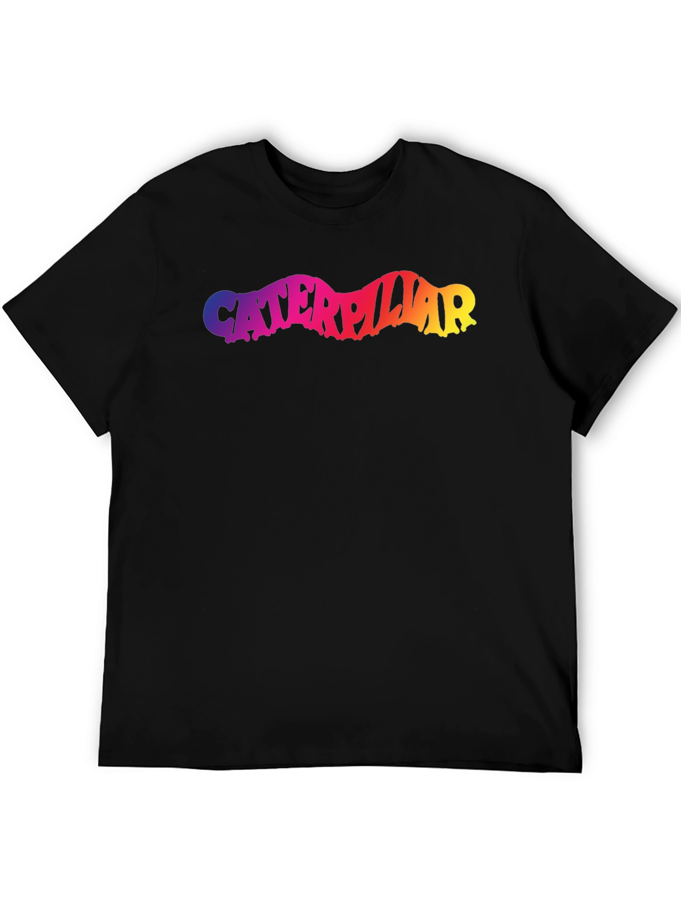 Caterpillar Rainbow Text Black T-Shirt