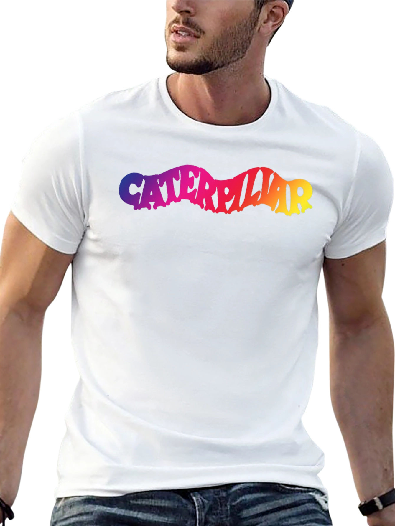 Caterpillar Rainbow Text Black T-Shirt