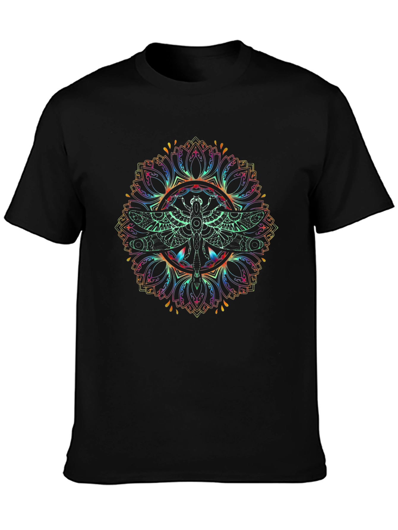 Dragonfly Mandala Graphic Black T-Shirt