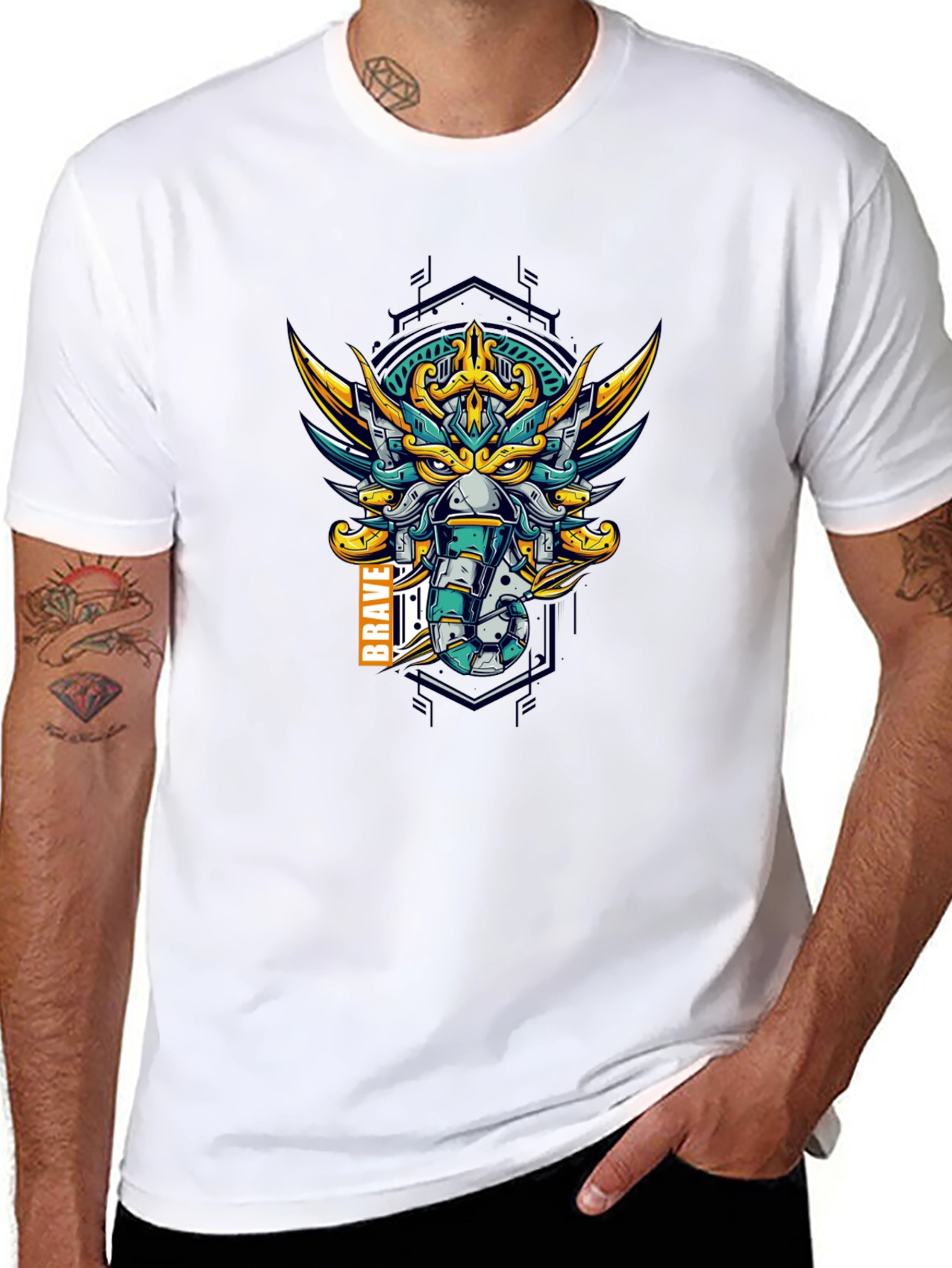 Brave Elephant Robot Graphic Tee - Cool Streetwear