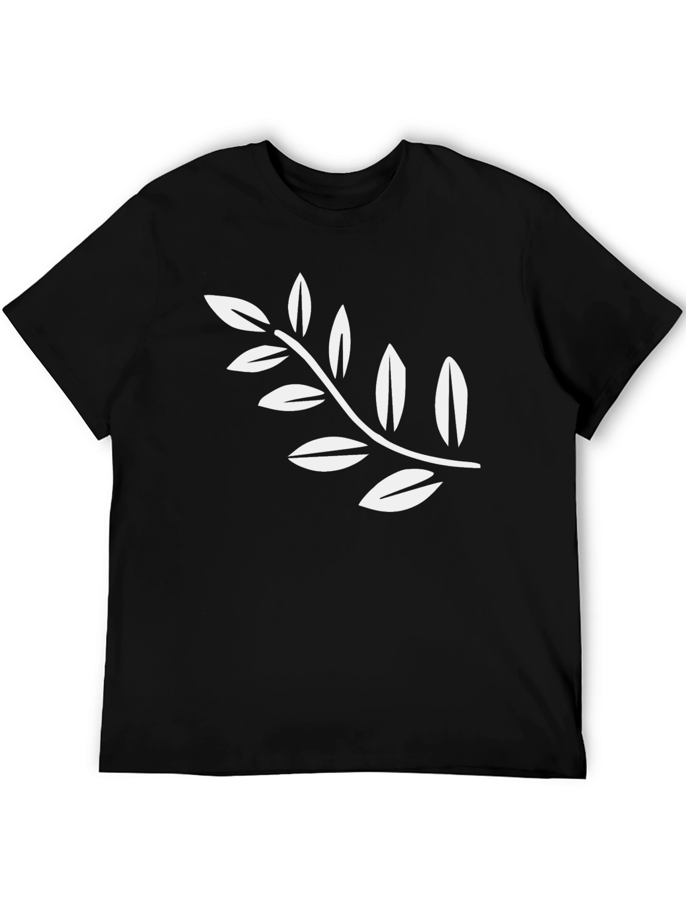 Black Tee with White Leaf Branch Design