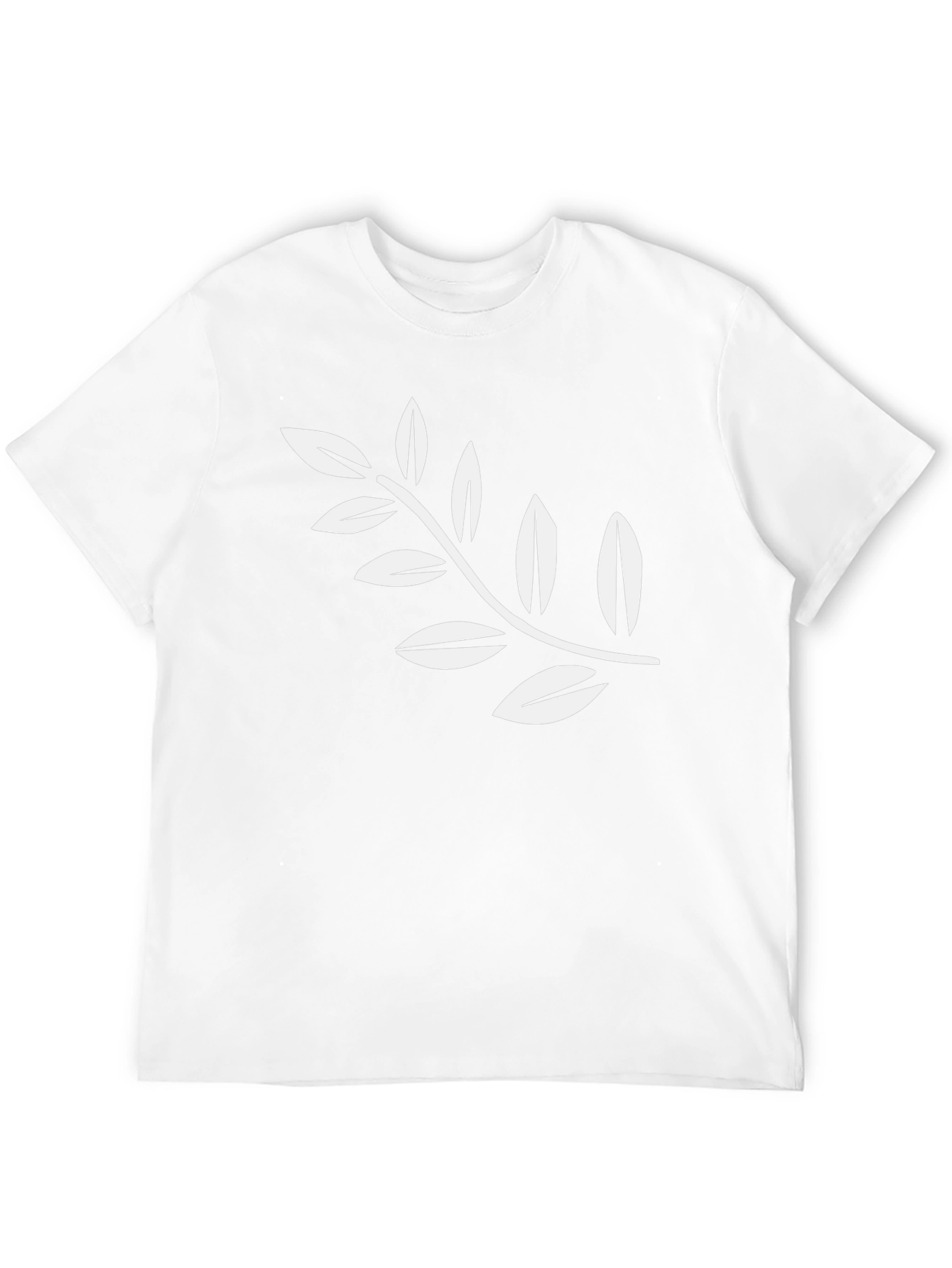 Black Tee with White Leaf Branch Design