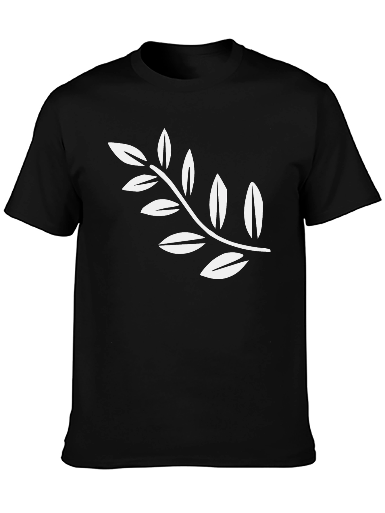 Black Tee with White Leaf Branch Design