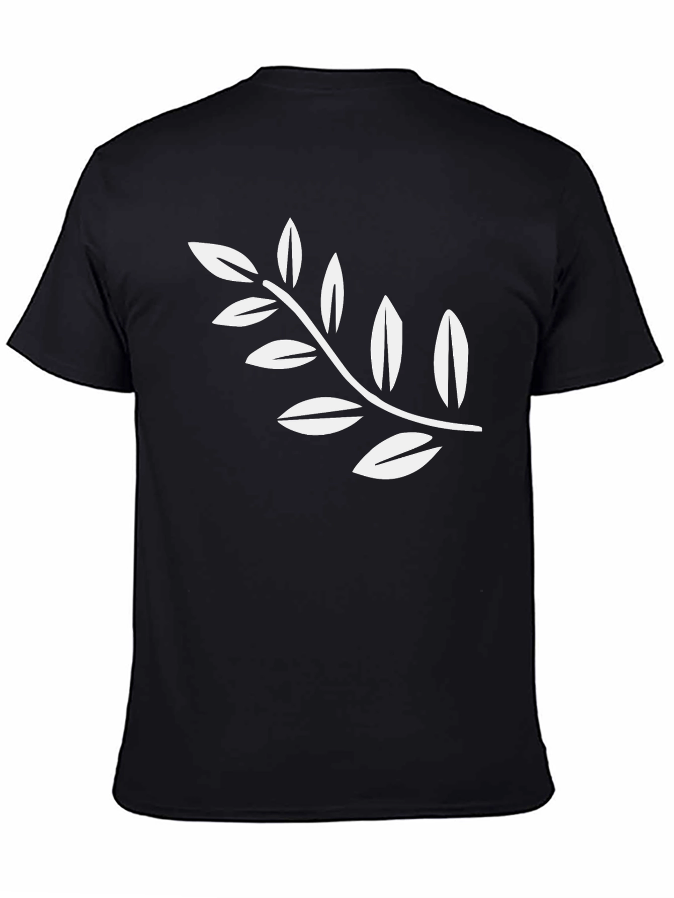 Black Tee with White Leaf Branch Design