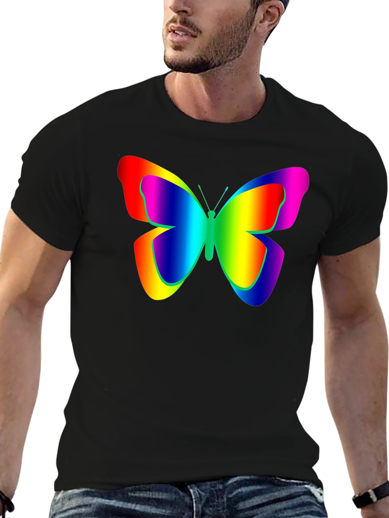 Rainbow Butterfly Graphic Black T-Shirt