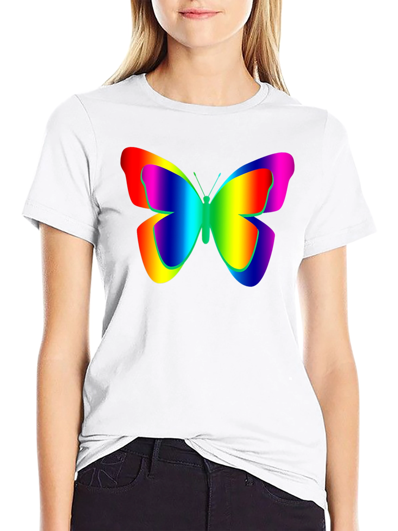 Rainbow Butterfly Graphic Black T-Shirt