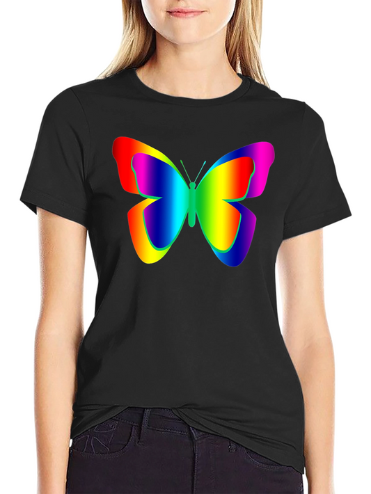 Rainbow Butterfly Graphic Black T-Shirt