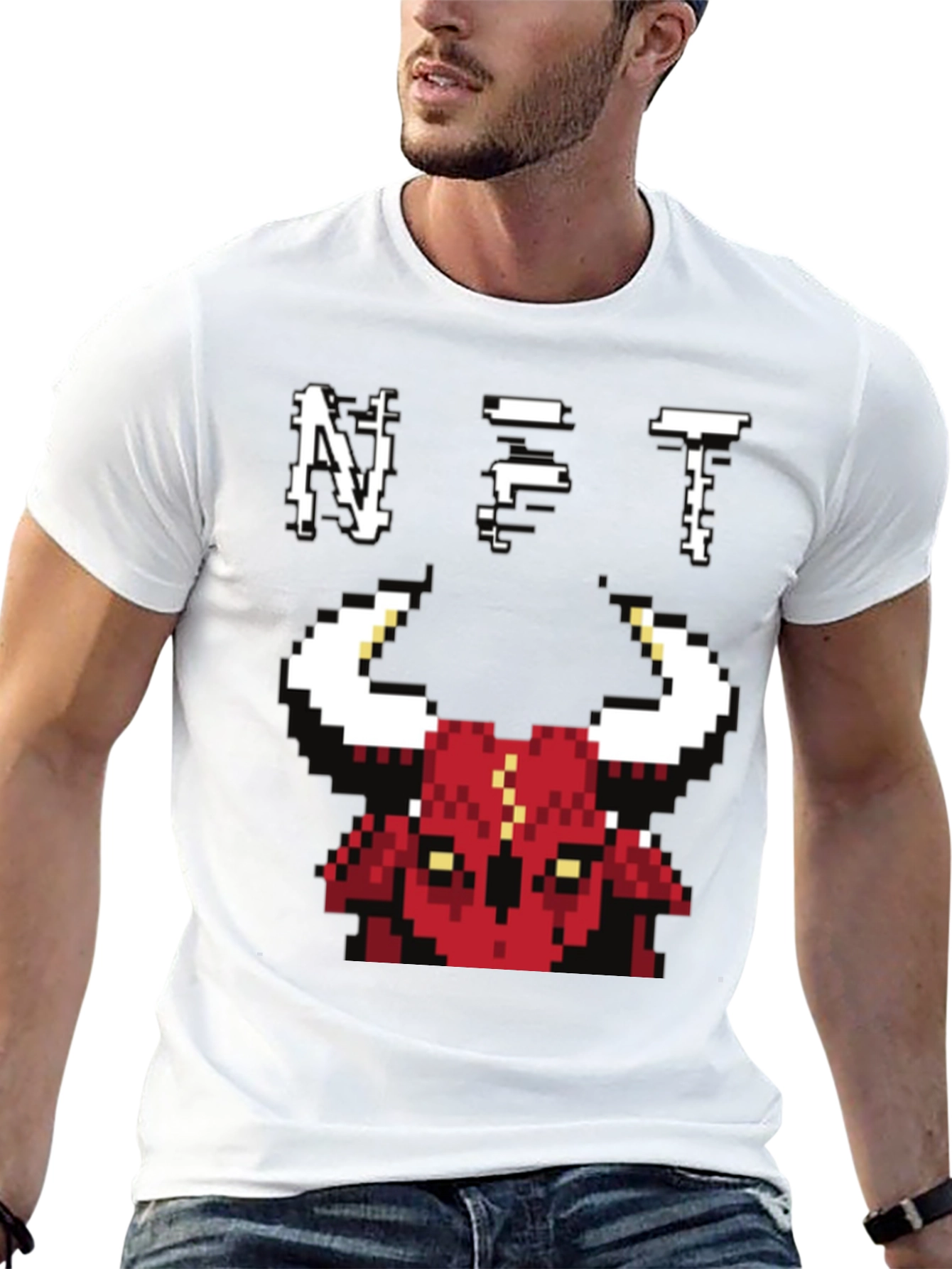 Pixel Bull NFT Graphic Tee - Black Cotton T-Shirt