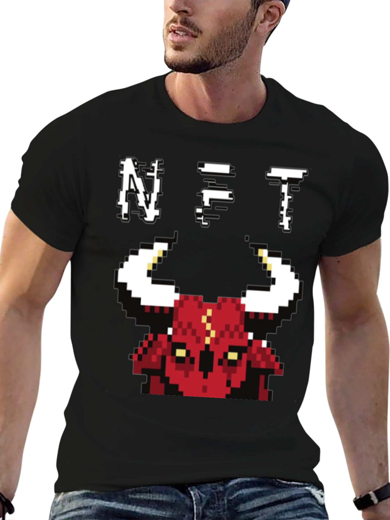 Pixel Bull NFT Graphic Tee - Black Cotton T-Shirt