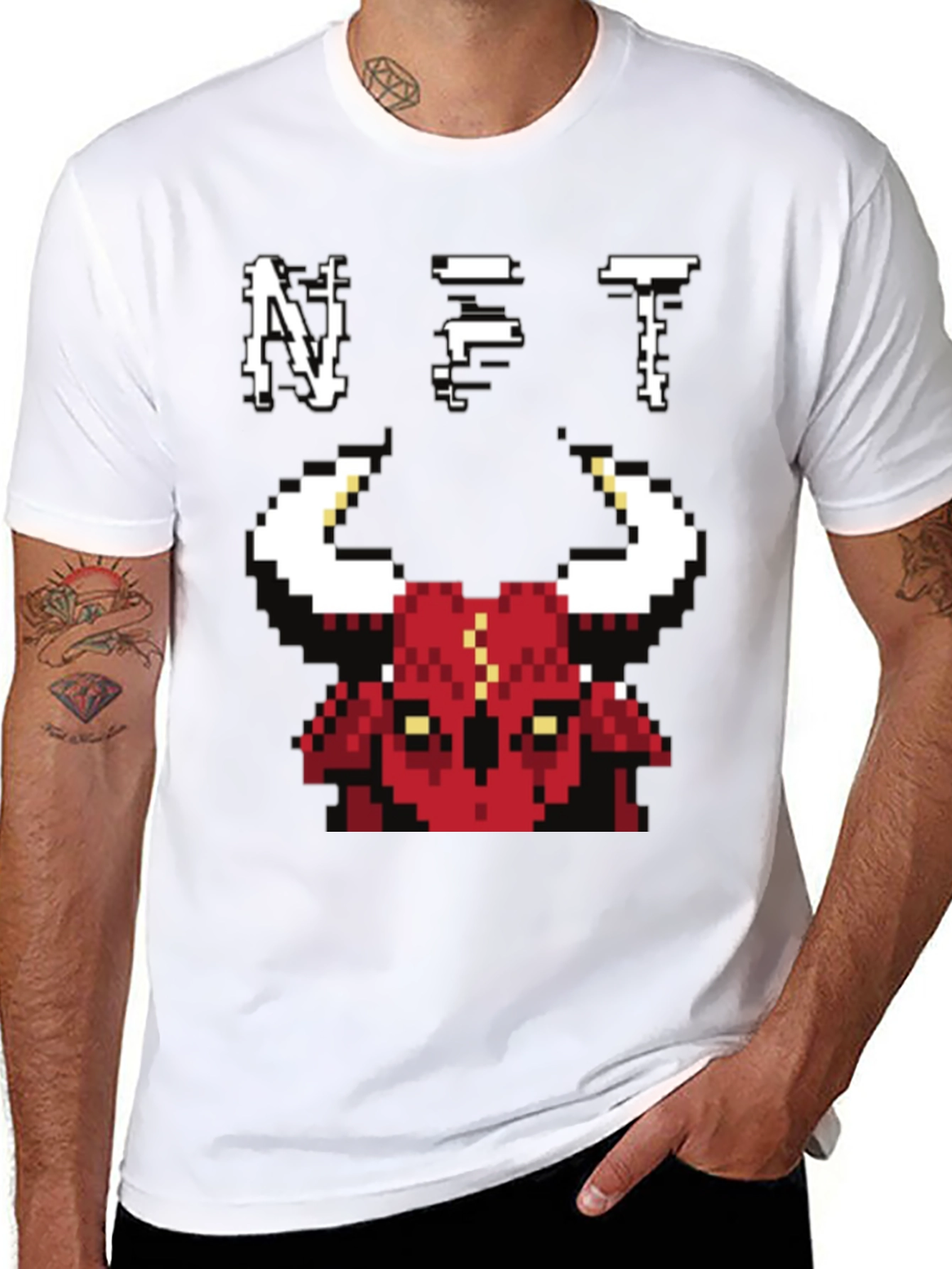 Pixel Bull NFT Graphic Tee - Black Cotton T-Shirt