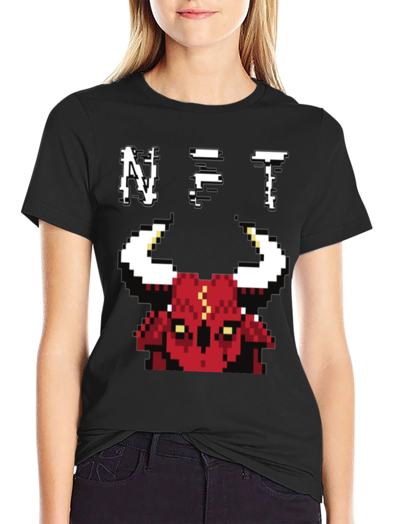 Pixel Bull NFT Graphic Tee - Black Cotton T-Shirt