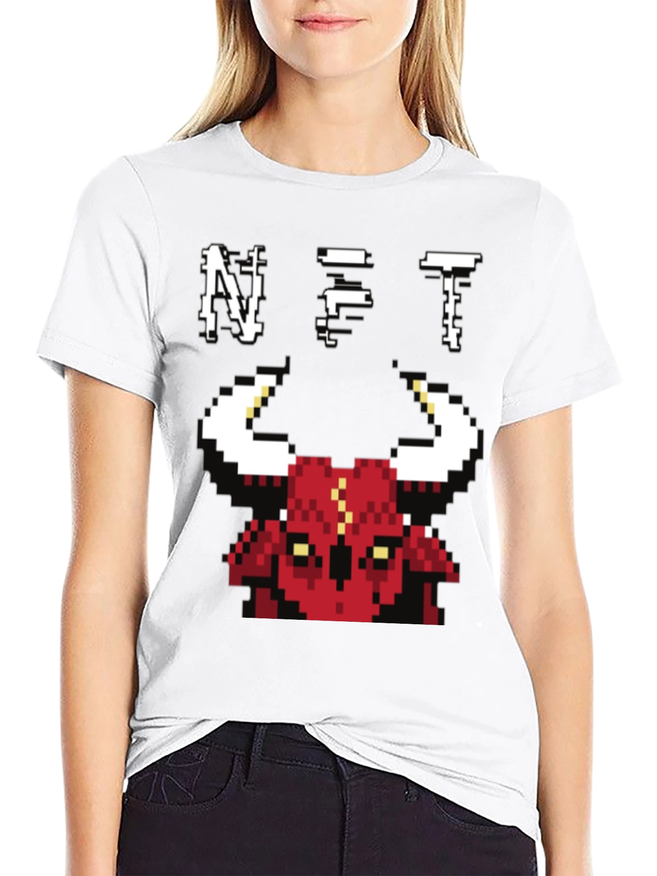 Pixel Bull NFT Graphic Tee - Black Cotton T-Shirt
