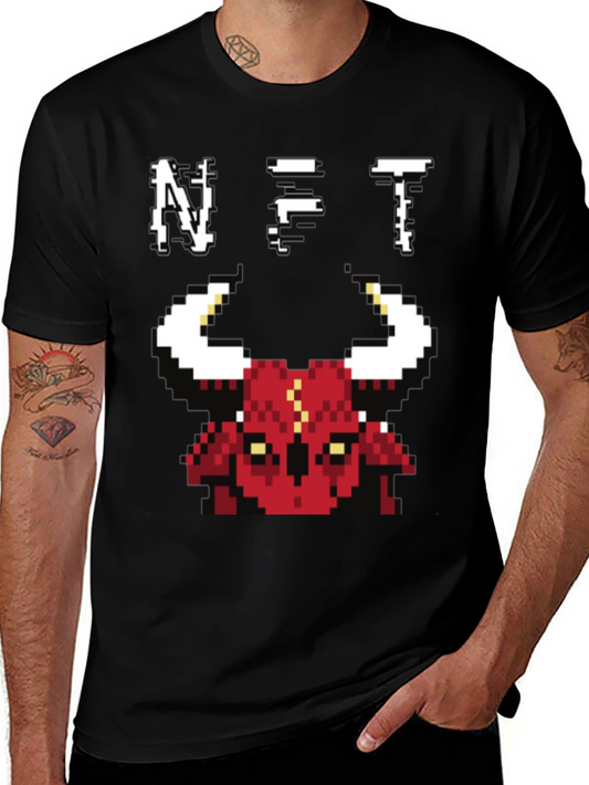 Pixel Bull NFT Graphic Tee - Black Cotton T-Shirt