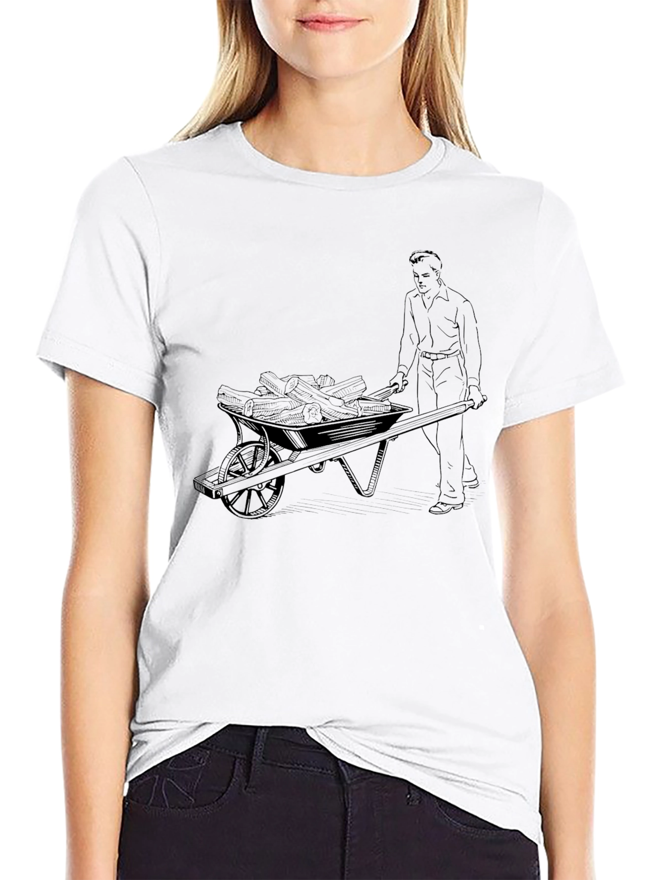 Mens Black Tee with Wheelbarrow Design