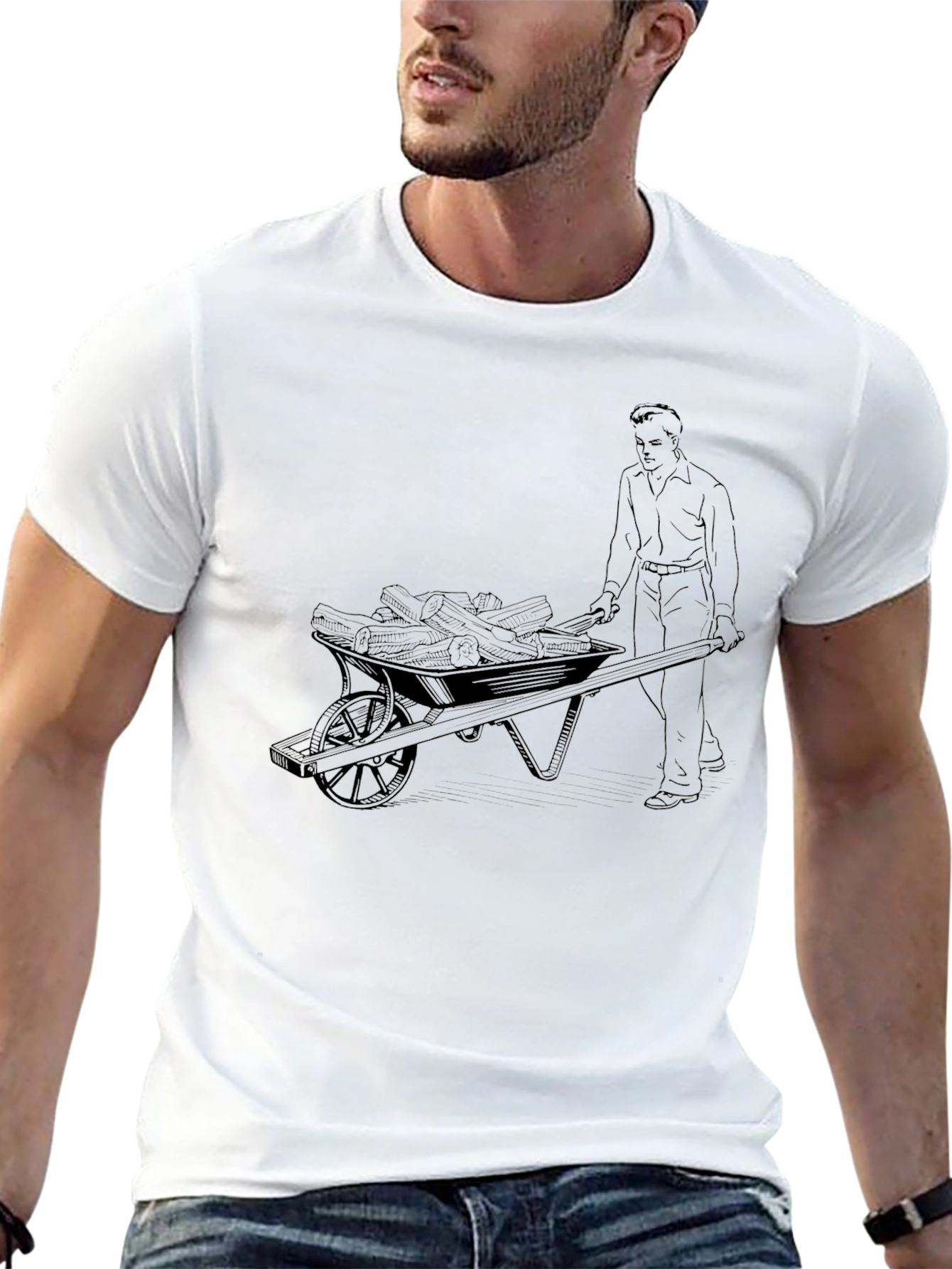 Mens Black Tee with Wheelbarrow Design