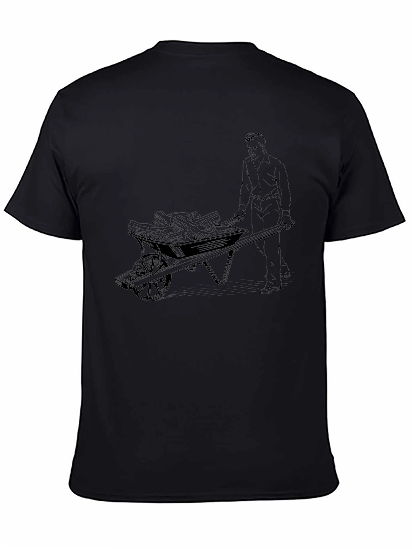 Mens Black Tee with Wheelbarrow Design
