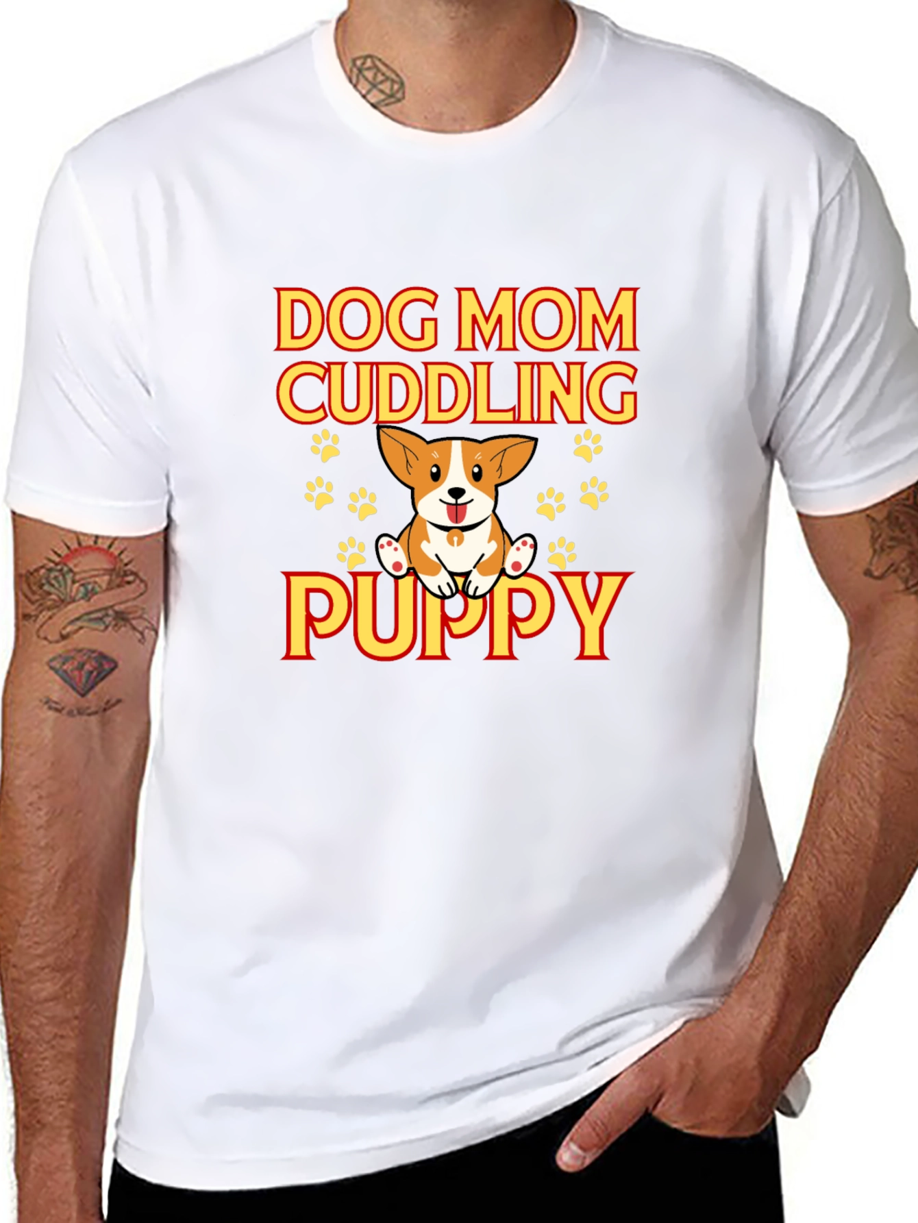Dog Mom Cuddling Puppy Black Graphic Tee