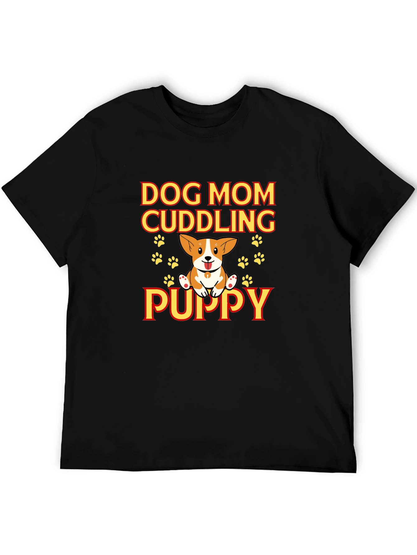 Dog Mom Cuddling Puppy Black Graphic Tee