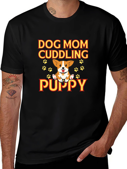 Dog Mom Cuddling Puppy Black Graphic Tee