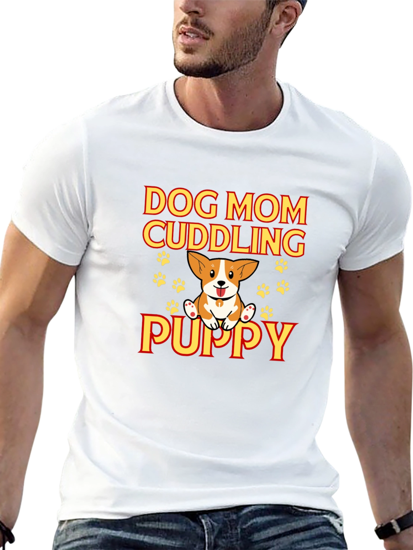 Dog Mom Cuddling Puppy Black Graphic Tee