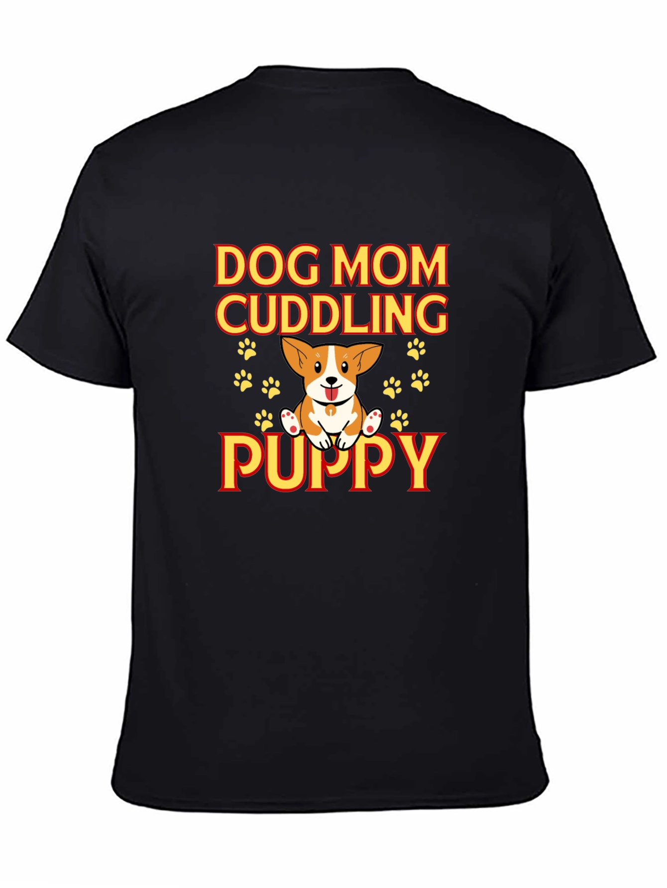 Dog Mom Cuddling Puppy Black Graphic Tee