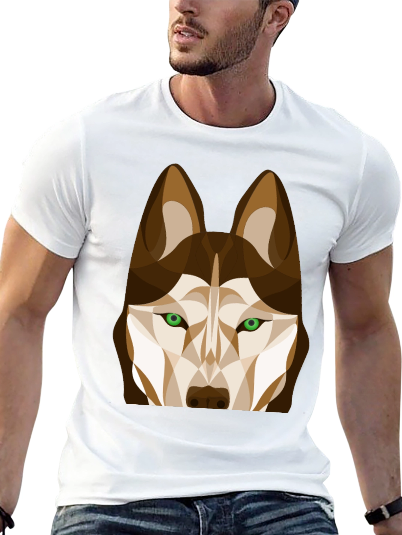 Geometric Husky Graphic Tee - Black