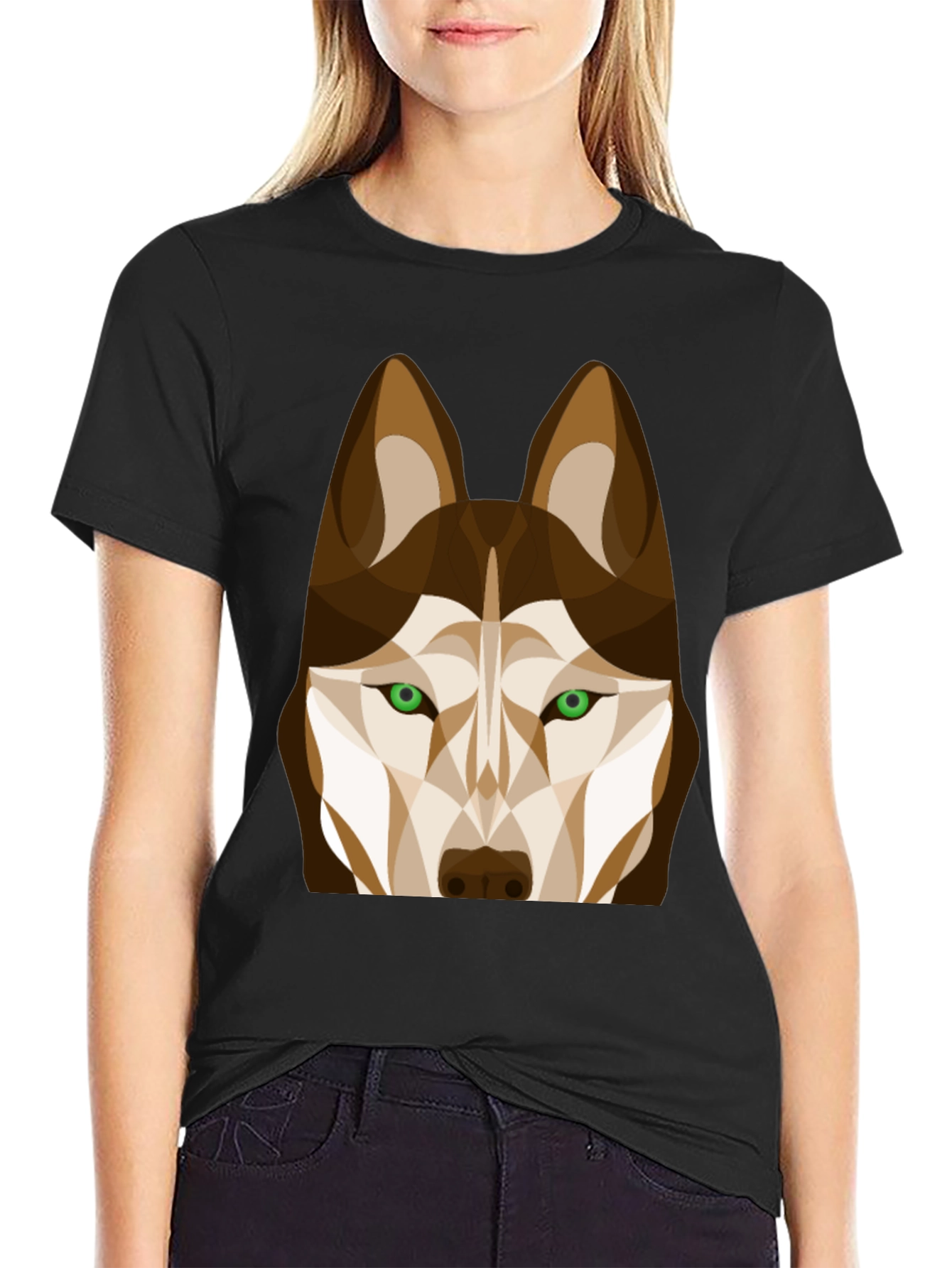 Geometric Husky Graphic Tee - Black