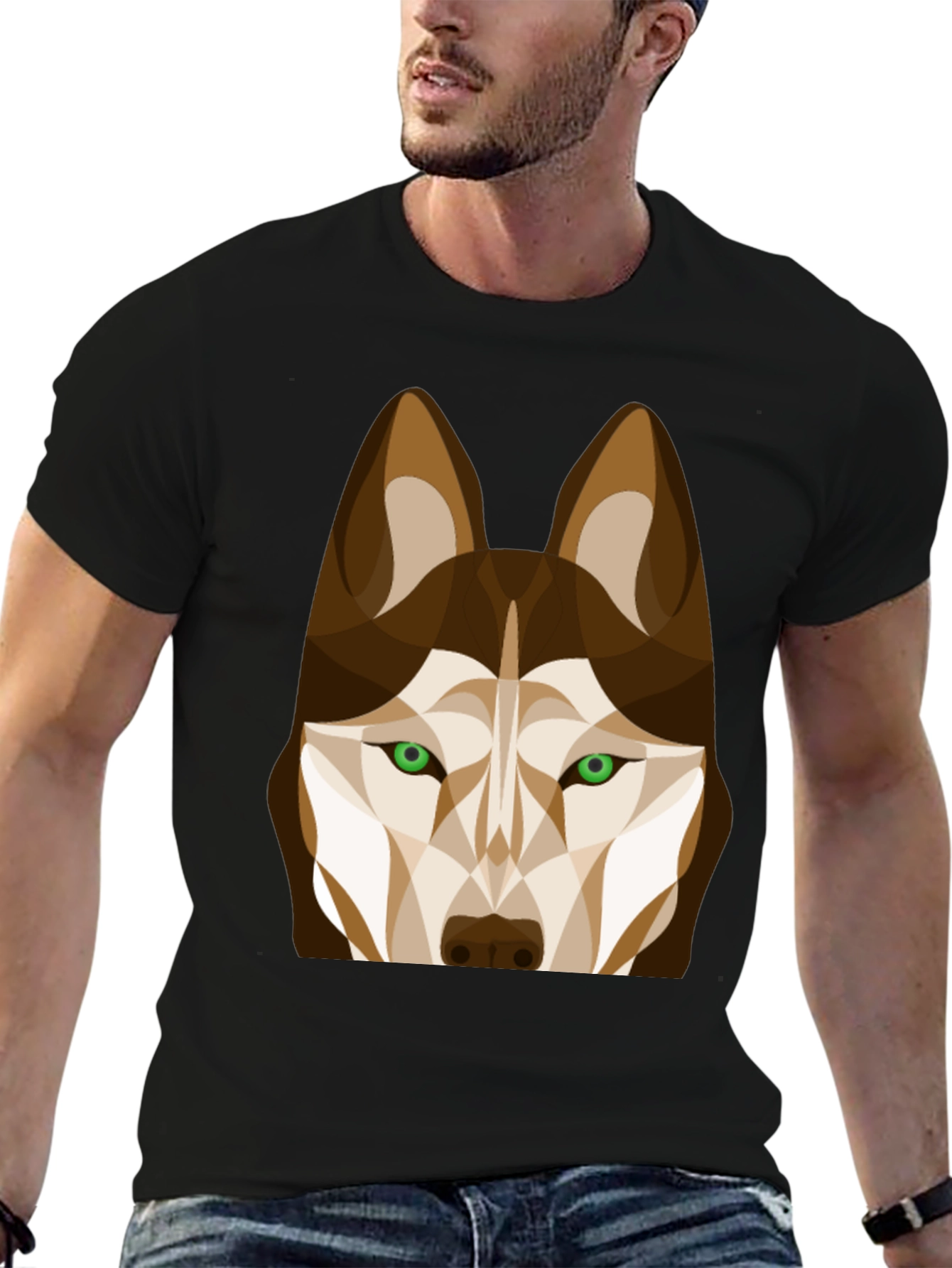 Geometric Husky Graphic Tee - Black