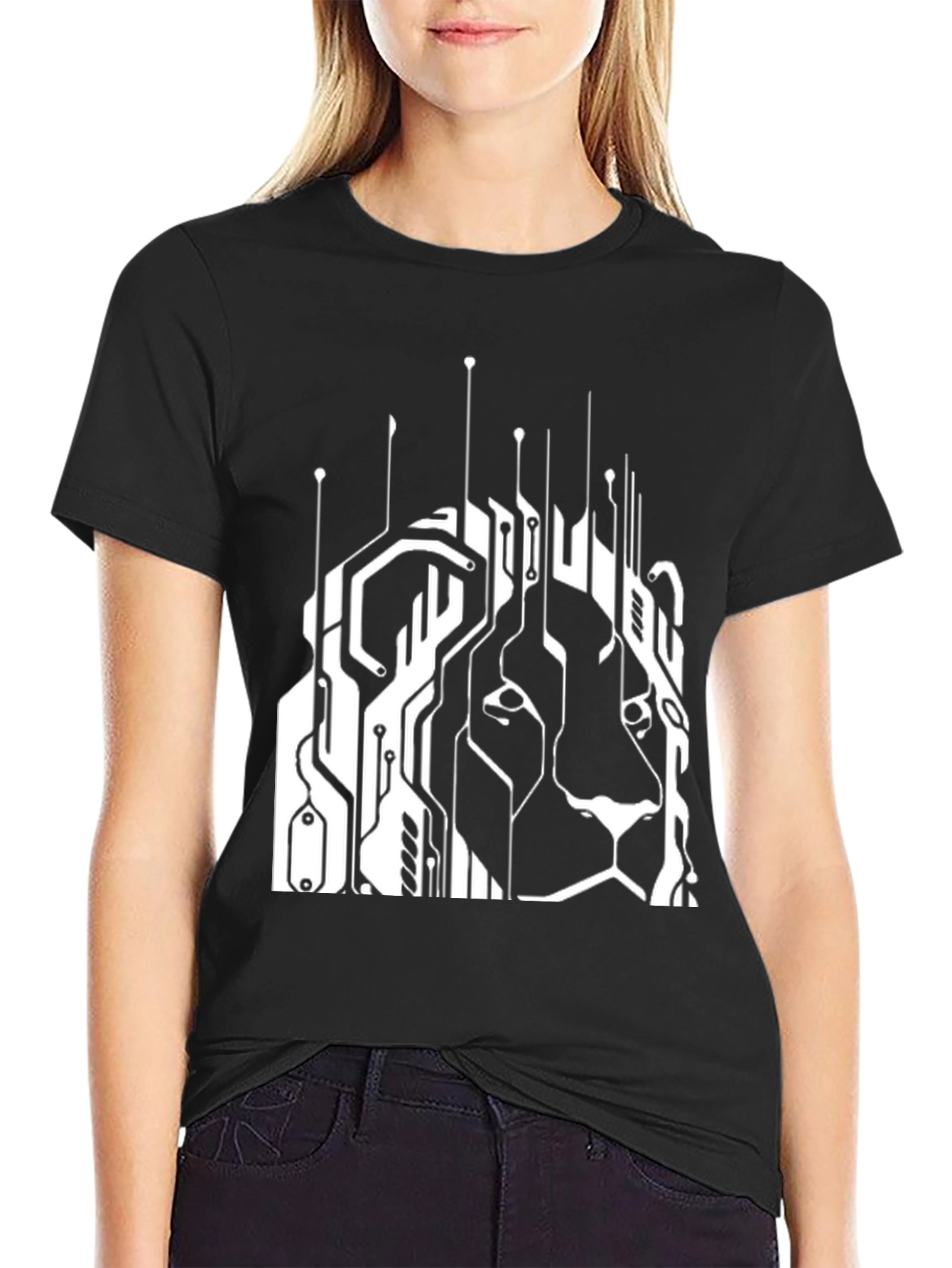Tech Lion Graphic Tee - Circuit Board Style