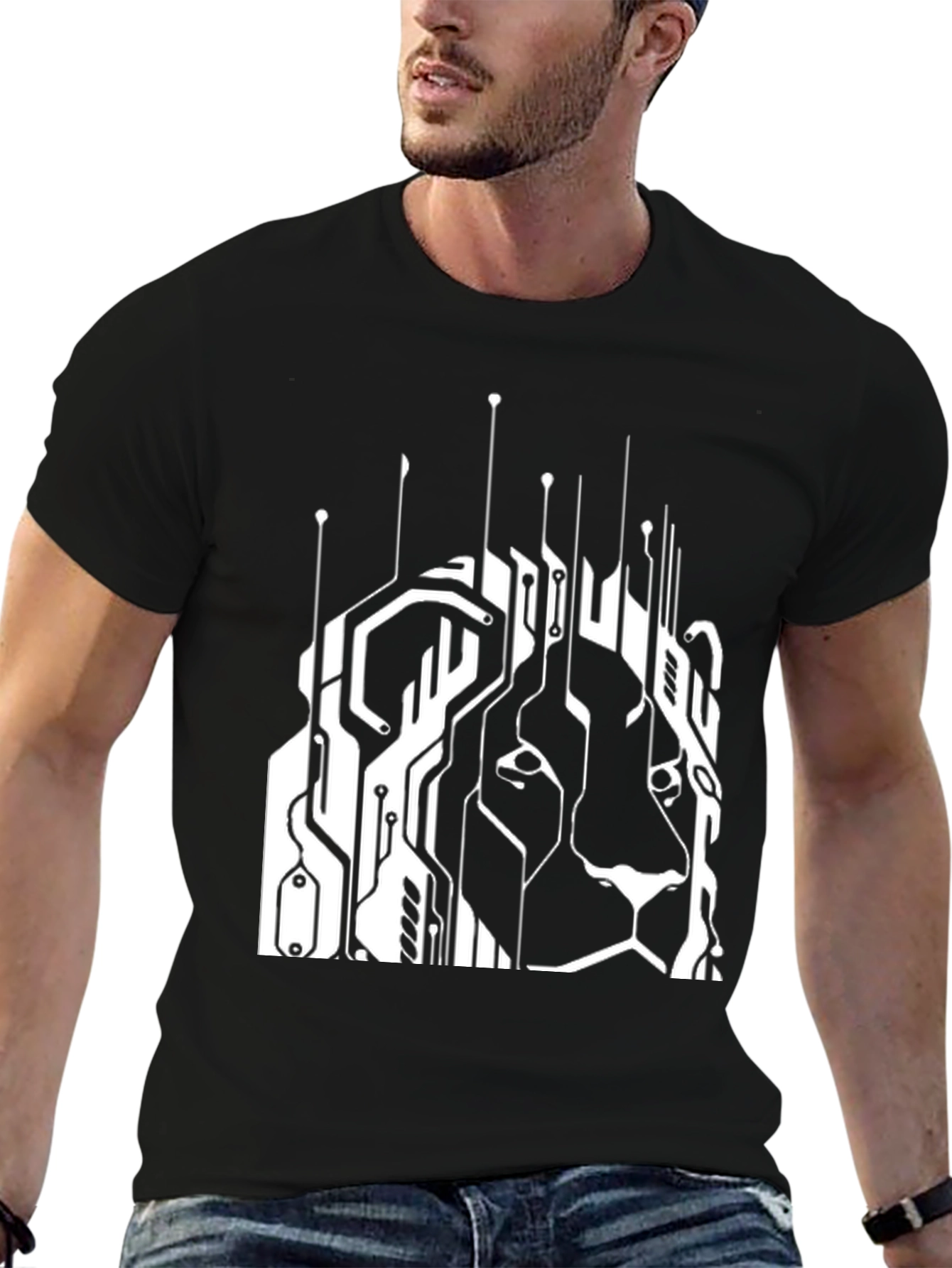 Tech Lion Graphic Tee - Circuit Board Style