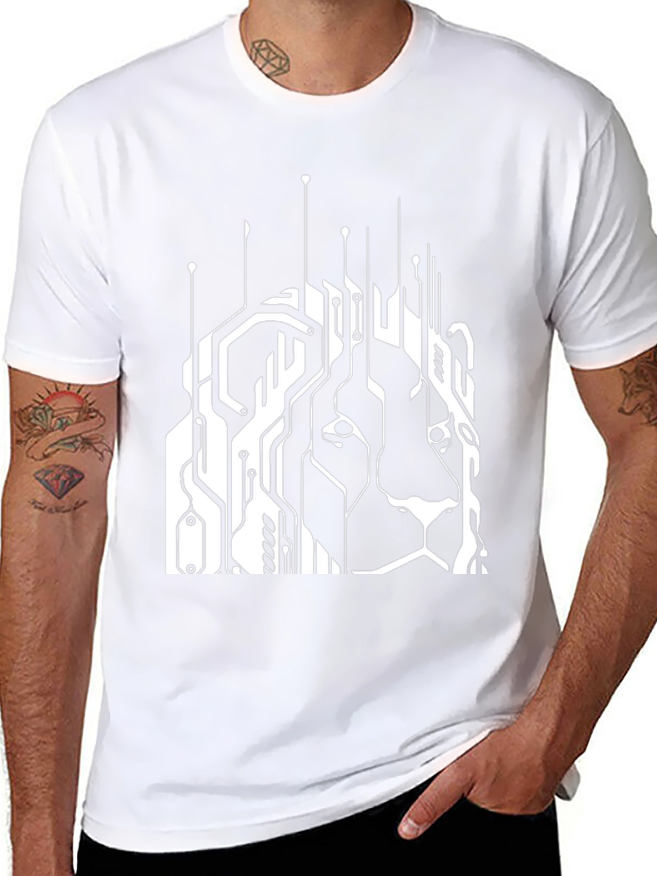 Tech Lion Graphic Tee - Circuit Board Style