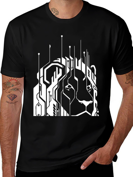 Tech Lion Graphic Tee - Circuit Board Style