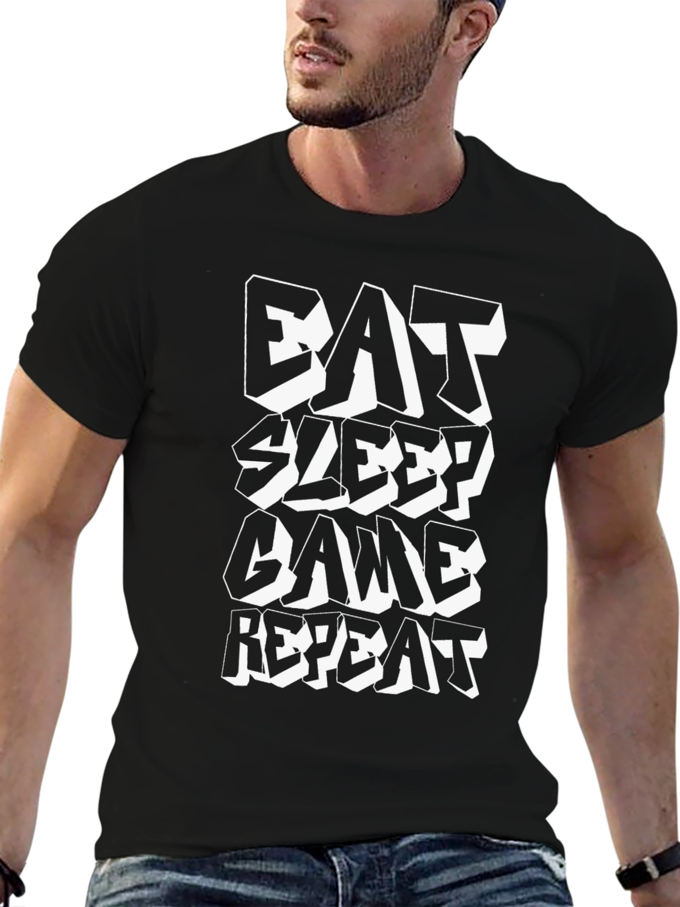 Eat Sleep Game Repeat Black Graphic Tee