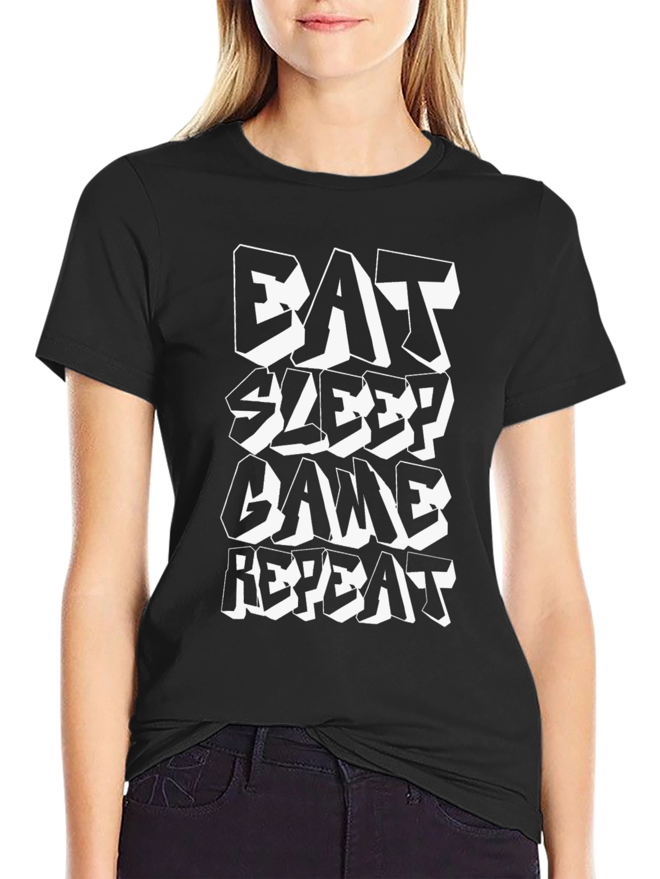 Eat Sleep Game Repeat Black Graphic Tee