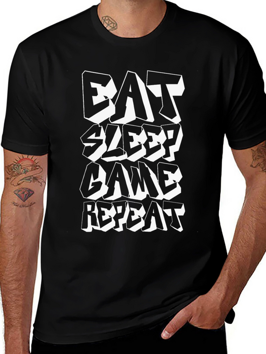 Eat Sleep Game Repeat Black Graphic Tee