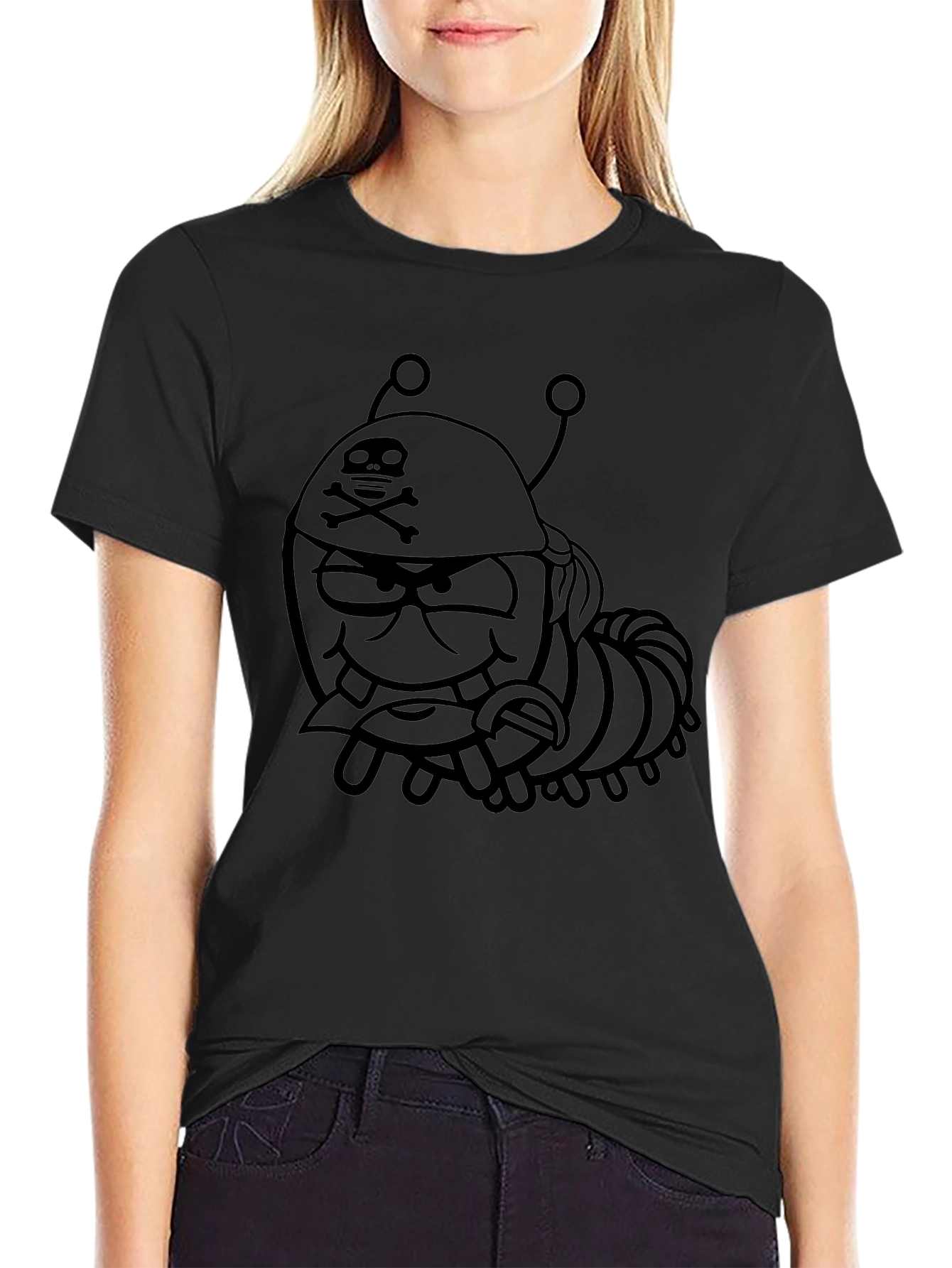 Cartoon Pirate Bug Black T-Shirt