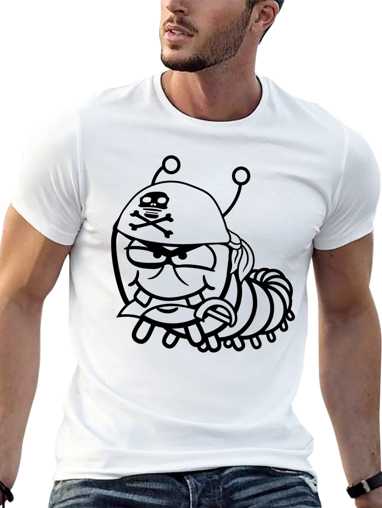 Cartoon Pirate Bug Black T-Shirt