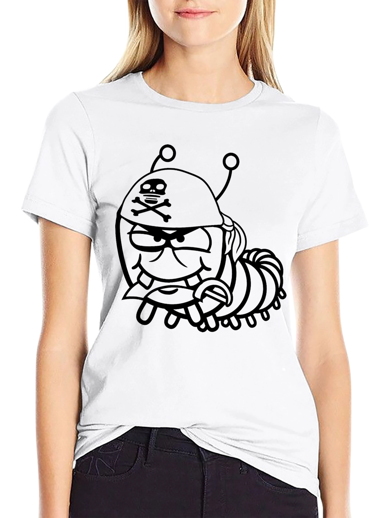 Cartoon Pirate Bug Black T-Shirt